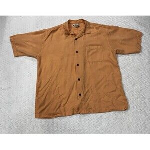 Hawaiian Tropic Rayon Button Up Short Sleeve Orange Shirt Palm Tree Design Sz M